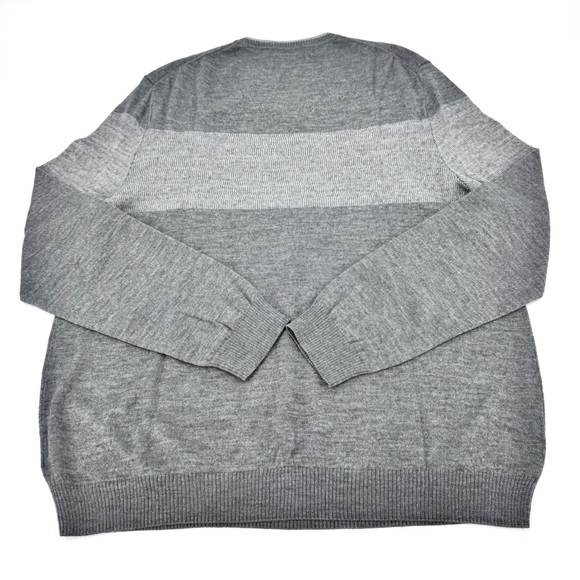 Calvin Klein Merino Wool Italain Knit Blend Color-block Striped V Sweater - Picture 3 of 11